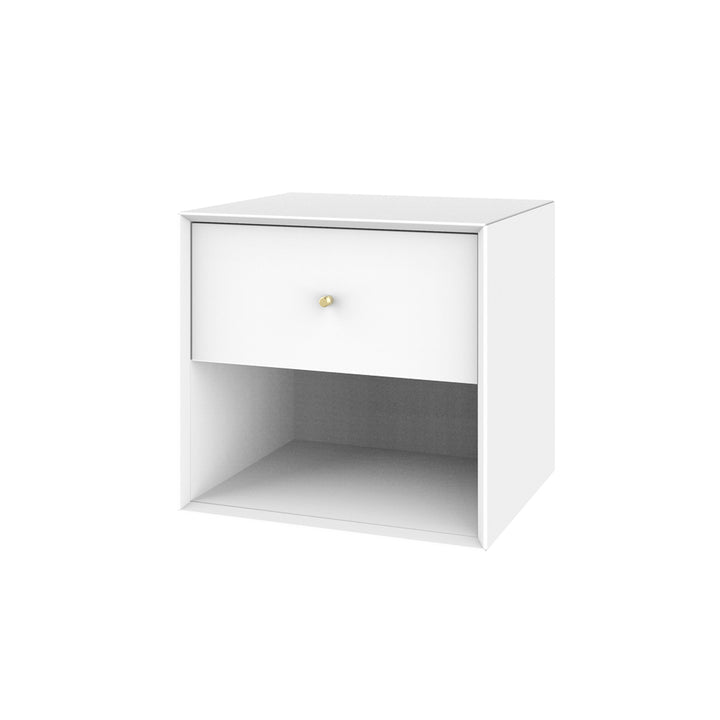 Natbord væghængt hvid MDF med messing håndtag - elegant opbevaring til soveværelse